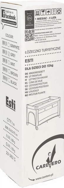 Дорожнє ліжечко Caretero Esti Grey 3в1 126×65×74 см (5908310386782) - зображення 9