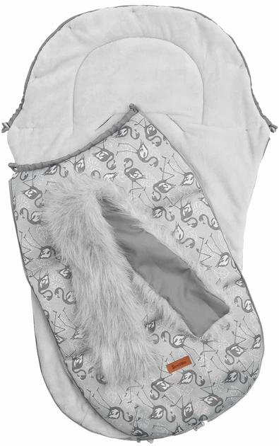 Śpiworek Sensillo Olaf z futerkiem do wózka lub sanek szary z wzorem flamingów  100 × 45 cm (5908310391953) - obraz 2
