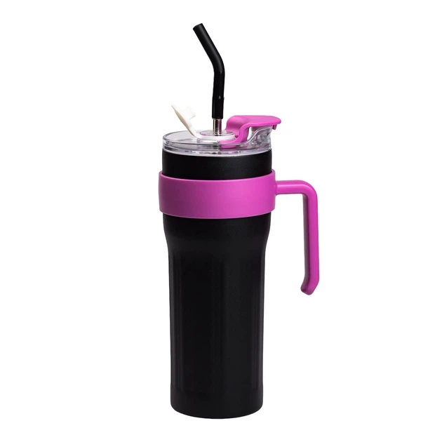 Термочашка Yiwu Big Mac HP-14-24B черная 1.2 л с трубочкой и двойным открыванием (107-80-HP-14-24B) - изображение 2