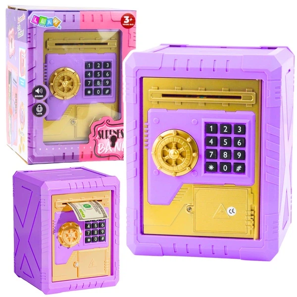 Електронна скарбничка-сейф LEAN Toys на пін-код з автоприйомом купюр Рожевий (750667) (5905991083290) - зображення 4