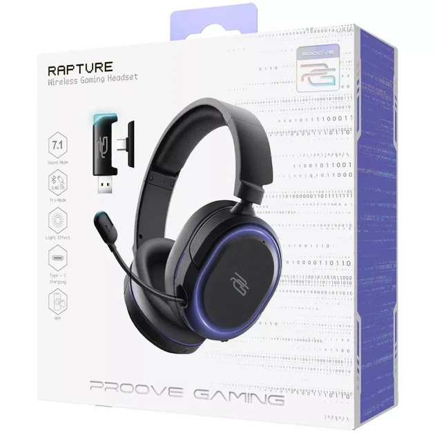 Бездротова ігрова гарнітура Proove Gaming Rapture black - Фото 2 Бездротова ігрова гарнітура Proove Gaming Rapture black - зображення 2