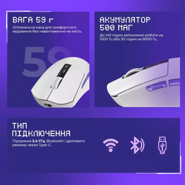 Бездротова ігрова миша Proove Gaming Jester 8K Біла - изображение 8