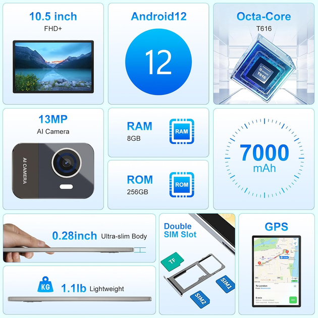 Планшет 10.5" Jumper EZpad M11 8/256Gb 8 ядер 4G LTE 2SIM Android 12 7000mAh Grey: Мощный и Универсальный - изображение 3