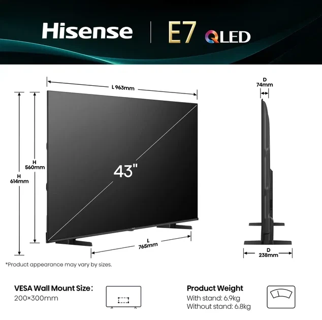 Телевізор Hisense діагональ 43" Qled 43E7Q - Фото 5 Телевізор Hisense діагональ 43" Qled 43E7Q - изображение 5