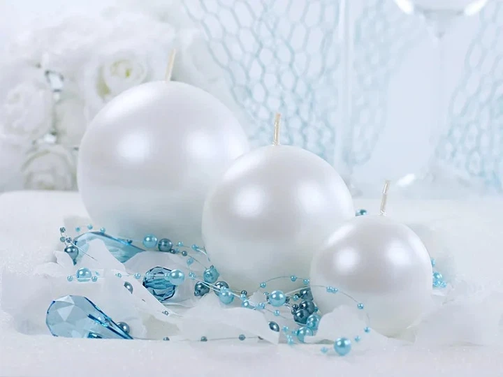 Zestaw świec Party Deco Kula metalizowana 8 cm 6 szt. Perła (ZES5902230731875) - obraz 3