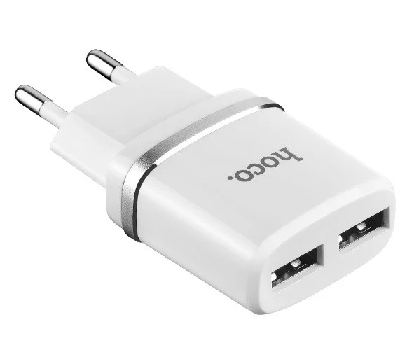 Сетевой адаптер Hoco C12 с 2 USB-портами, зарядный блок, белый цвет - Фото 1 Сетевой адаптер Hoco C12 с 2 USB-портами, зарядный блок, белый цвет - изображение 1