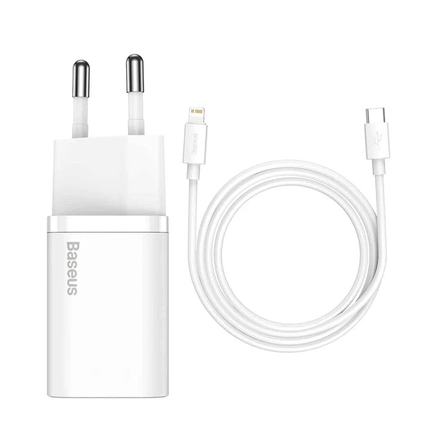 Мережевий зарядний пристрій з кабелем Baseus Super Si 1C 20W With Simple Wisdom Data Cable Type-C/iP 1m White - Фото 1 Мережевий зарядний пристрій з кабелем Baseus Super Si 1C 20W With Simple Wisdom Data Cable Type-C/iP 1m White - зображення 1