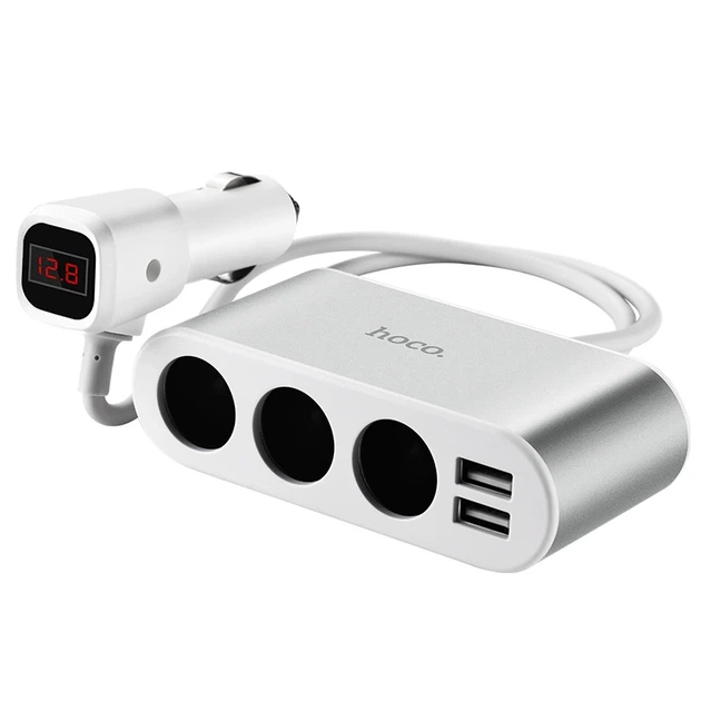 Автомобільний зарядний пристрій HOCO Z13 LCD one-pull-three car charger Silver - Фото 1 Автомобільний зарядний пристрій HOCO Z13 LCD one-pull-three car charger Silver - изображение 1