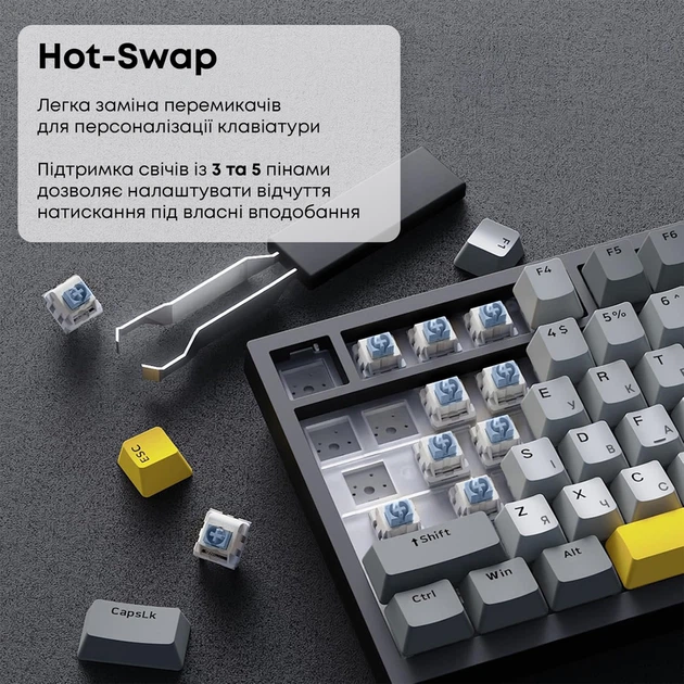 Дротова механічна клавіатура Ajazz AK820 Sea Salt Switch Black (AK820-SS-BGY) - Фото 11 Дротова механічна клавіатура Ajazz AK820 Sea Salt Switch Black (AK820-SS-BGY) - изображение 11