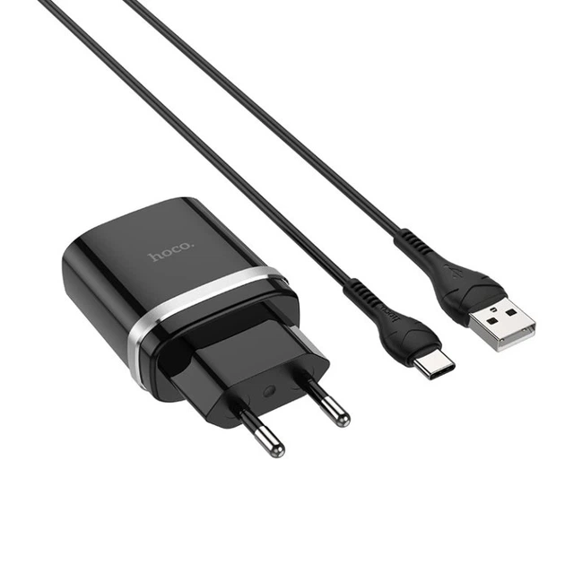 Мережевий зарядний пристрій з кабелем HOCO C12Q Smart QC3.0 charger set(Type-C) 18W Black - Фото 1 Мережевий зарядний пристрій з кабелем HOCO C12Q Smart QC3.0 charger set(Type-C) 18W Black - изображение 1