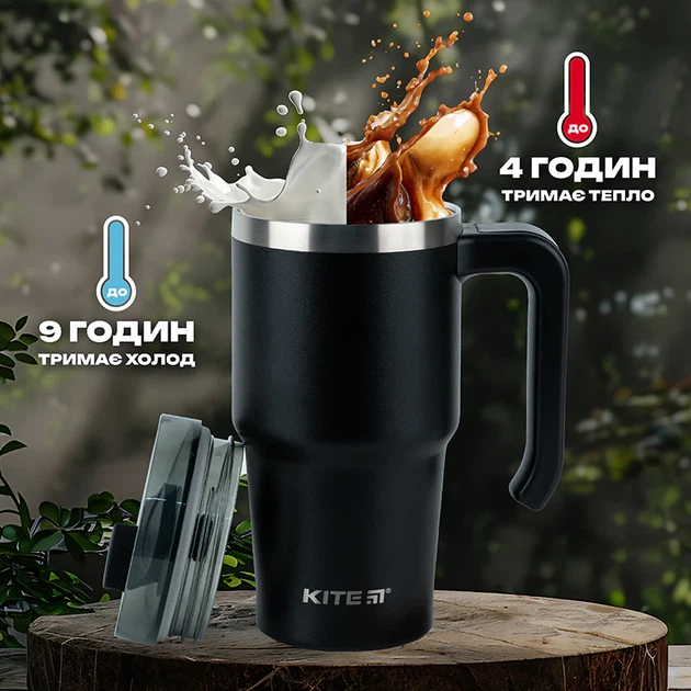 Термокухоль з ручкою Kite 600 мл Чорний (K24-1207-1) - зображення 2
