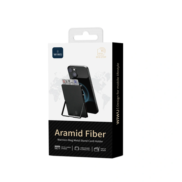 Картхолдер WIWU Warriors Carbon Magsafe Metal Stand Card Holder MW-007 Black - Фото 2 Картхолдер WIWU Warriors Carbon Magsafe Metal Stand Card Holder MW-007 Black - изображение 2
