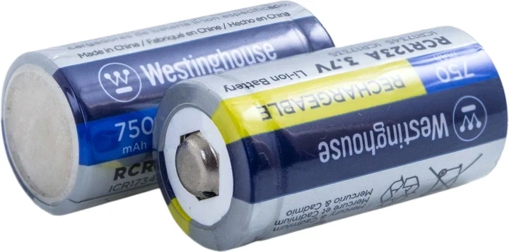 Акумулятори Westinghouse RCR123A (CR123A), Li-ion 3.7V 750mAh, перезаряджувані, 2 шт у пластиковому боксі - Фото 5 Акумулятори Westinghouse RCR123A (CR123A), Li-ion 3.7V 750mAh, перезаряджувані, 2 шт у пластиковому боксі - зображення 5