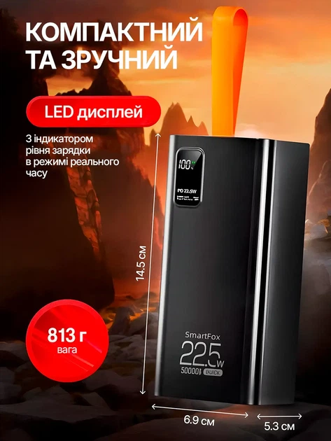 Повербанк 50000 mAh черный Power bank с быстрой зарядкой 22.5W повербанк с десплеем на 5 USB Type-C - изображение 4