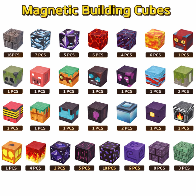 Магнитный конструктор Minecraft 100 шт + ПОДАРОК 3 фигурки по игре Майнкрафт Подземелье и лава Mk001019 - изображение 4