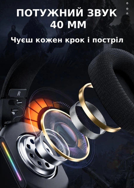 Бездротові ігрові навушники Onikuma GT808 геймерська Bluetooth гарнітура з мікрофоном та RGB Black (19118) - зображення 7