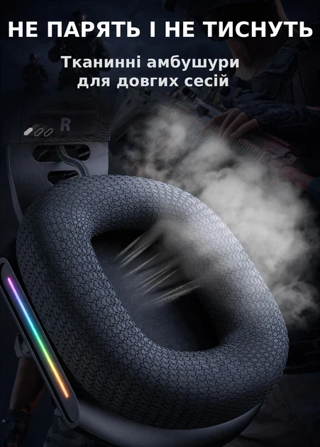 Бездротові ігрові навушники Onikuma GT808 геймерська Bluetooth гарнітура з мікрофоном та RGB Black (19118) - зображення 9