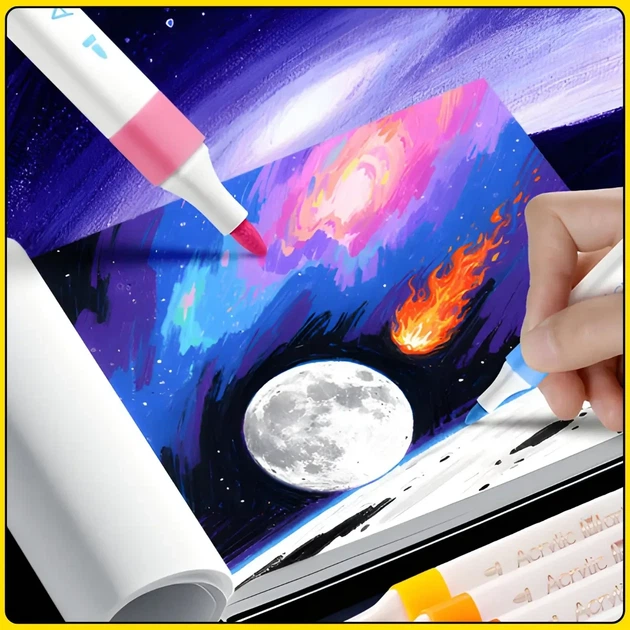 Набір акрилових маркерів 24 кольори Acrylic Marker MAP-03 для малювання на будь-яких поверхнях у кейсі - изображение 6