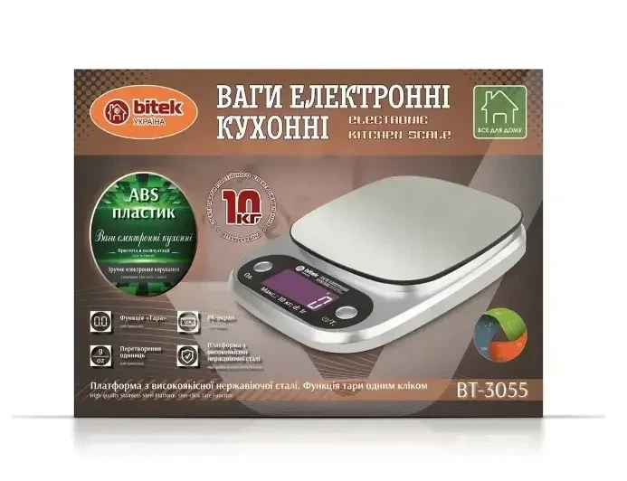 Кухонні ваги електронні BITEK BT-3055 (до 10 кг) з LCD-дисплеєм, Сірий - зображення 4