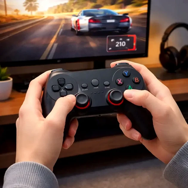 Бездротовий ігровий джойстик 2,4ГГц USB для ПК та PS3 чорний анатомічна форма ABS-пластик розмір 160х110х65 мм - Фото 3 Бездротовий ігровий джойстик 2,4ГГц USB для ПК та PS3 чорний анатомічна форма ABS-пластик розмір 160х110х65 мм - зображення 3