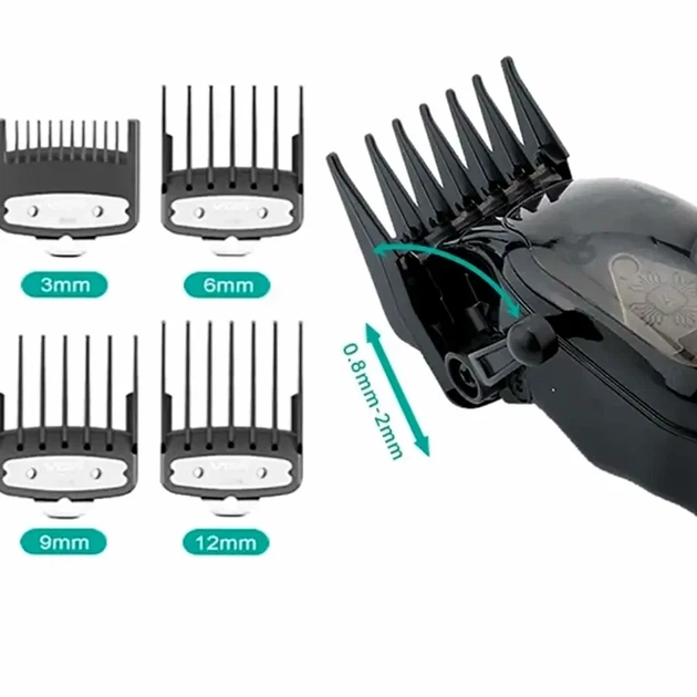 Аккумуляторная машинка для стрижки волос VGR V653 10 Вт 250 г USB керамические и титановые лезвия 4 насадки черный - изображение 5