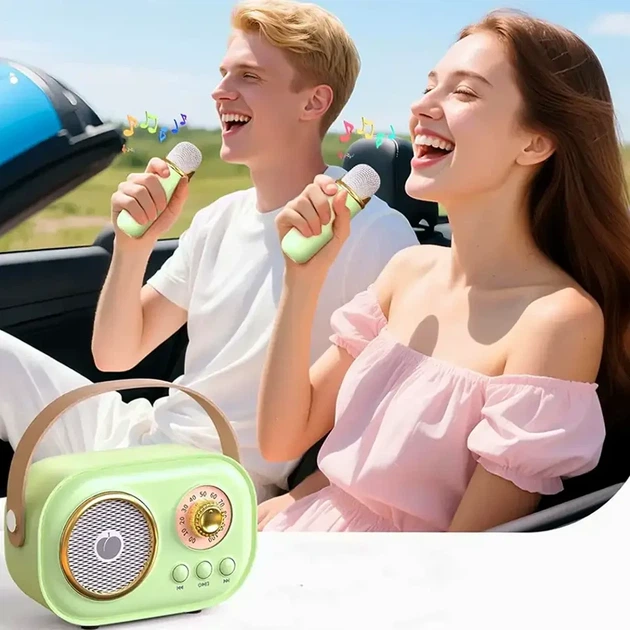 Детское караоке колонка с 2 микрофонами 3 Вт Bluetooth USB розовая для вечеринок и концертов - изображение 4