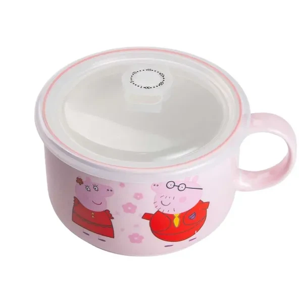 Миска для лапши фарфоровая Smiley, 770 мл, 13 см, розовая, с ручкой и герметичной крышкой - изображение 3