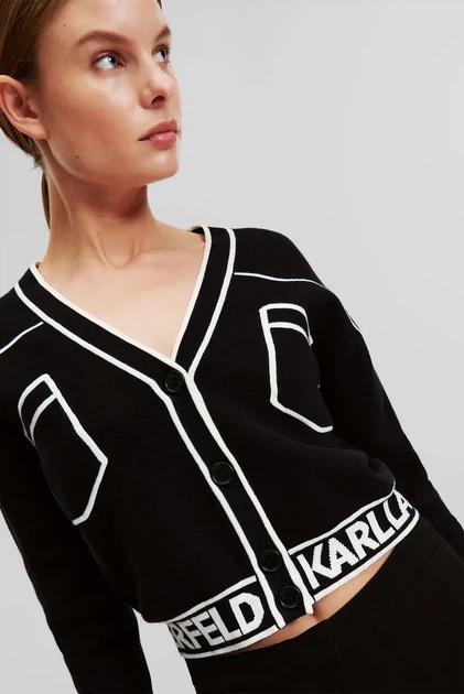 Жіночий чорний кардиган SHORT LOGO CARDIGAN Karl Lagerfeld M 231W2011 - зображення 4