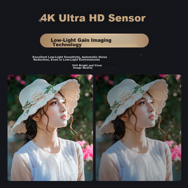Веб-камера Stiger 4K Ultra HD с кольцевой LED-подсветкой Beauty и микрофоном Black - изображение 7