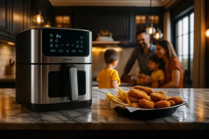 Аэрофритюрница без масла RUHHY 25512 XXL 8 л — Air Fryer, 10 программ, сенсорное управление, антипригарная чаша - изображение 8