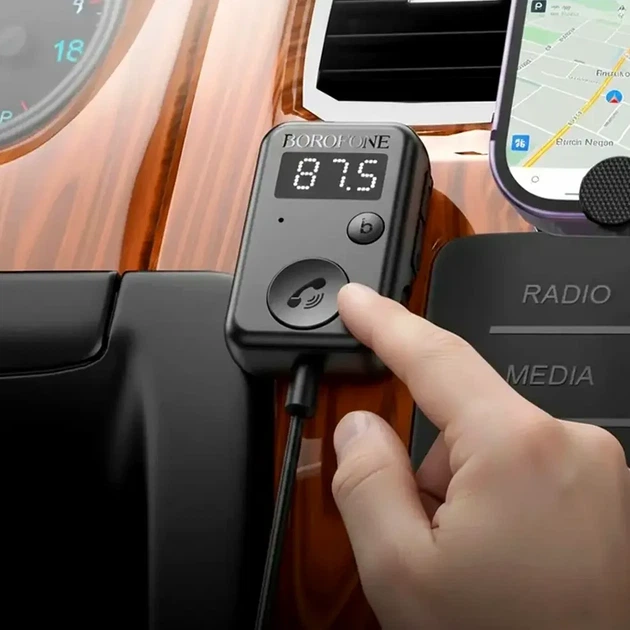 FM модулятор Borofone BC49 Bluetooth 5.3 USB AUX підтримка microSD чорний для автомобіля - зображення 2