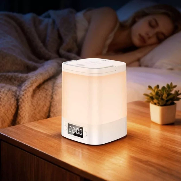 Портативний LED нічник-годинник Hoco HX15 Smart Clock Night Light з акумулятором 1200 mAh настільний світильник 3 режими освітлення білий - зображення 5