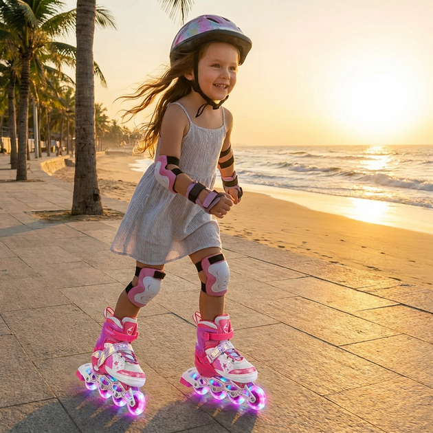Роликовые коньки раздвижные детские русалка SP-Sport Mermaid 3211 размер 31-34 Pink-Violet-White - изображение 8