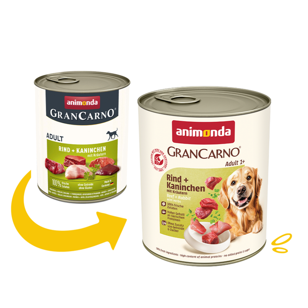 Влажный корм для собак GranCarno Adult с говядиной и кроликом 800 г (MLZ9285) - Фото 2 Влажный корм для собак GranCarno Adult с говядиной и кроликом 800 г (MLZ9285) - изображение 2