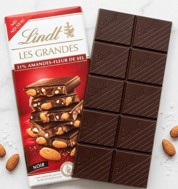Шоколад Lindt Les Grandes Mandel-Fleur de Sel 150г - Фото 2 Шоколад Lindt Les Grandes Mandel-Fleur de Sel 150г - зображення 2
