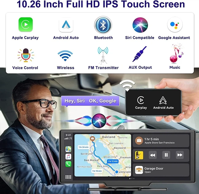 Автомагнітола CAMECHO A3247 / 10.26" / Сенсорна / Apple CarPlay / Android Auto / Bluetooth / WI-FI / FM / USB / AUX / TF slot b5 - Б/В - зображення 2