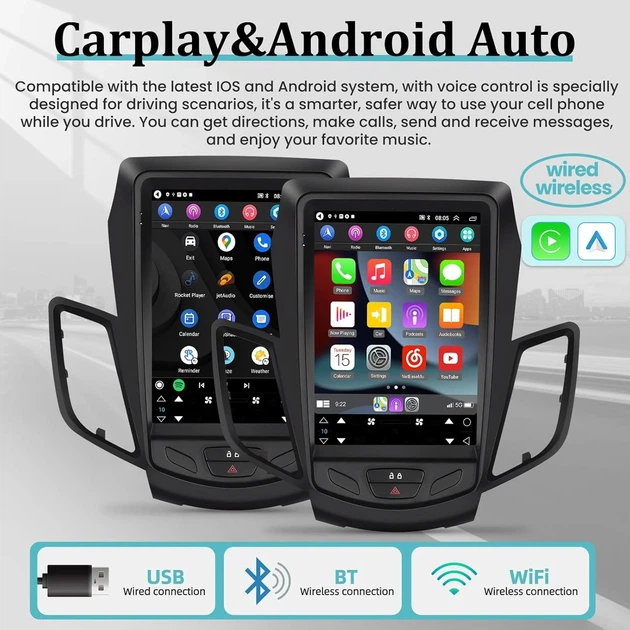 Штатна автомагнітола NHOPEEW для Ford Fiesta 2009-2017 / 9.7" / Сенсорна / 2/64Гб / Android 13 / Apple CarPlay / Android Auto / Bluetooth / WI-FI / GPS / USB b5 - Б/В - зображення 3