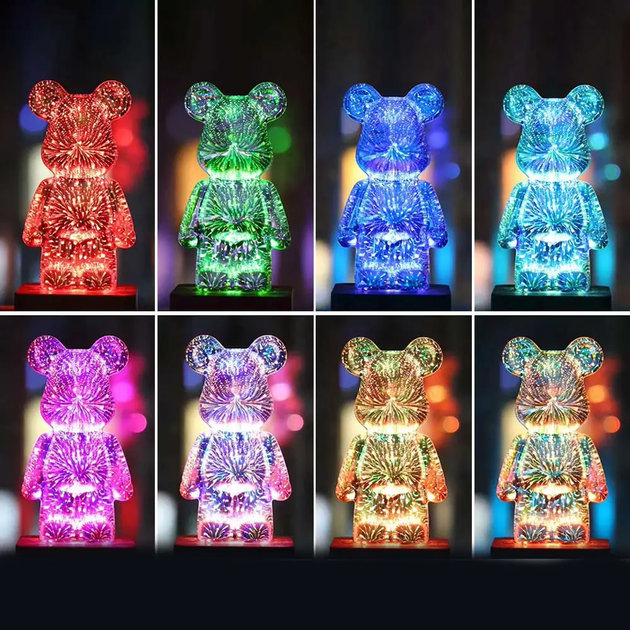 Світлодіодний нічник Ведмідь 3D феєрверк RGB USB, декоративна лампа зі зміною кольору, дитячий нічник LED - зображення 4