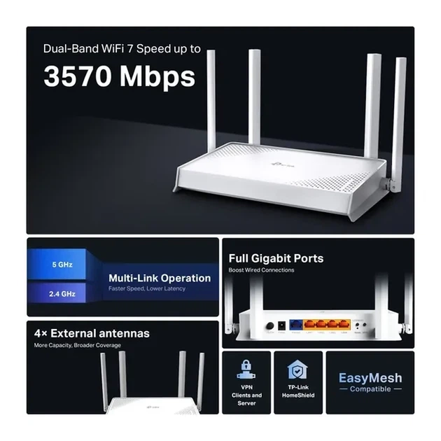 Маршрутизатор TP-LINK Archer BE220W - Фото 5 Маршрутизатор TP-LINK Archer BE220W - зображення 5