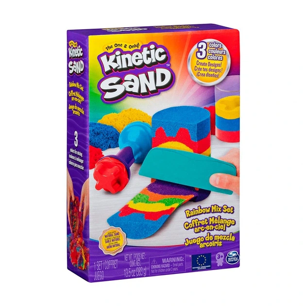 Набір піску для дитячої творчості - KINETIC SAND ВЕСЕЛКОВИЙ МІКС (3 кольори, 383 g, аксес.) - Фото 1 Набір піску для дитячої творчості - KINETIC SAND ВЕСЕЛКОВИЙ МІКС (3 кольори, 383 g, аксес.) - изображение 1