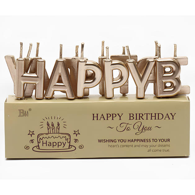 Свічки У Торт HAPPY BIRTHDAY Хром Шампань - Фото 1 Свічки У Торт HAPPY BIRTHDAY Хром Шампань - зображення 1