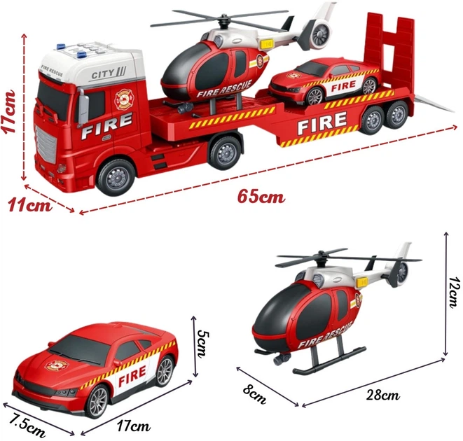 Zestaw pojazdów strażackich Woopie Laweta + Helikopter + Samochód z efektami świetlnymi i dźwiękowymi 1 :12 Czerwony 55341 (5906280655341) - obraz 6