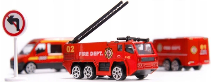 Zestaw straży pożarnej Woopie Samolot + Rozkładany transporter z 3 autami + Znaki drogowe 1:64 Biało-czerwony 58137 (5906280658137) - obraz 2