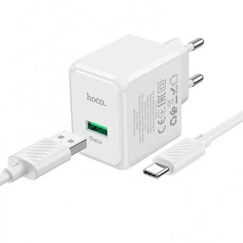 Зарядний пристрій Hoco CS12A (USB/QC3.0) + USB кабель Type-C-білий - зображення 3
