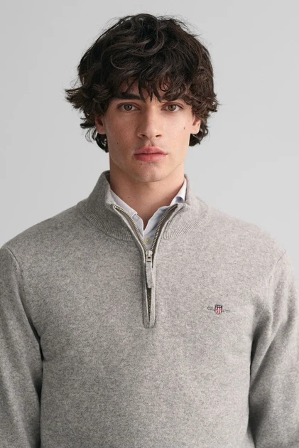 Чоловіча сіра вовняна кофта SUPERFINE LAMBSWOOL HALF ZIP Gant L 87213 - Фото 4 Чоловіча сіра вовняна кофта SUPERFINE LAMBSWOOL HALF ZIP Gant L 87213 - изображение 4