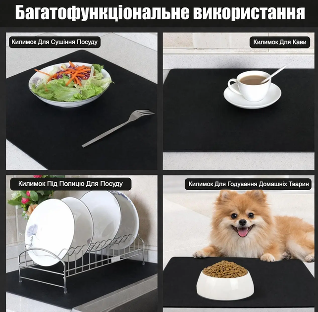 Антиковзаючий кухонний килимок 40×60 см — абсорбуючий для сушіння посуду та під кавоварку KT8001775 - зображення 4