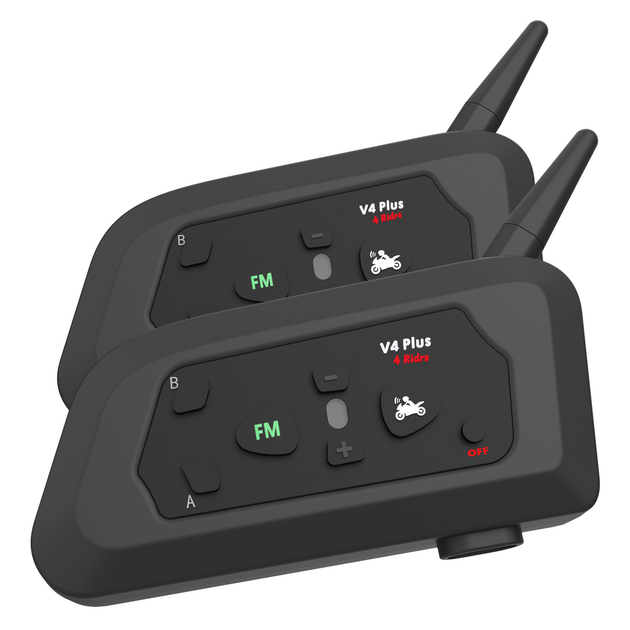 Bluetooth-гарнітура для шолома Houtonsen V4 Plus (2 шт), до 1500 м, Bluetooth 5.0, Qualcomm, 30 годин, інтерком 4 райдери - зображення 3