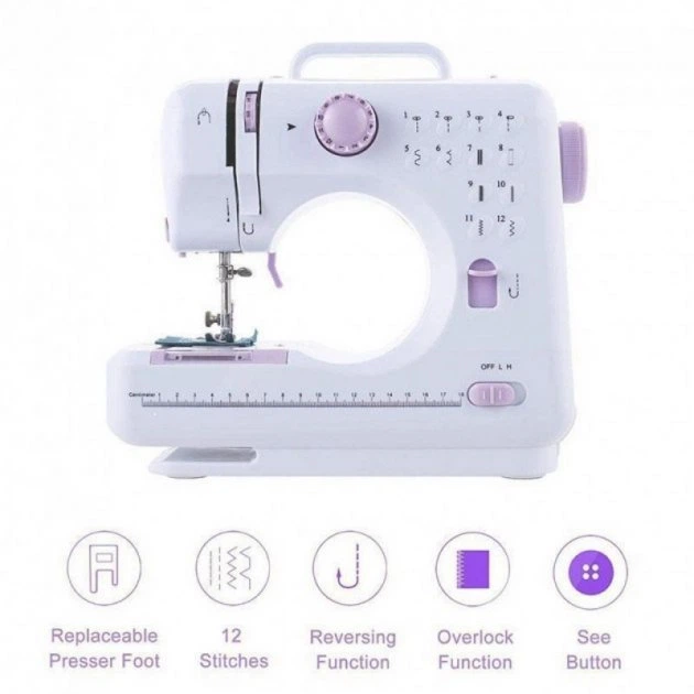 Портативна електрична швейна машинка Sewing Machine 505/1250, 12 програм строчок, реверс, підсвічування, педаль, автоматичне намотування нитки, компактна та легка - изображение 6
