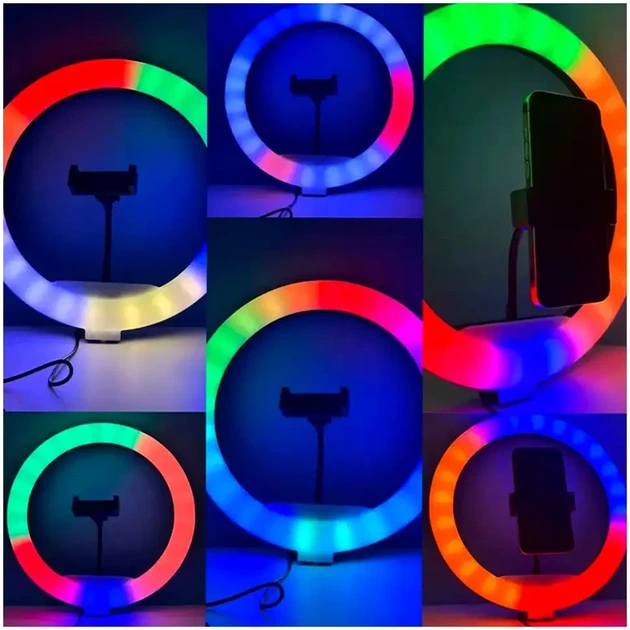 Кільцева LED-лампа 26 см RGB з живленням від USB і пультом дистанційного керування для блогера LJJ-26 - Фото 2 Кільцева LED-лампа 26 см RGB з живленням від USB і пультом дистанційного керування для блогера LJJ-26 - зображення 2