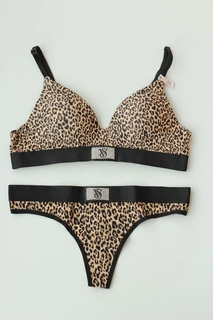 Комплект белья Victoria's Secret Cotton Lightly Lined Wireless Bra Shine Patch Leopard Set 34C-XS - Фото 1 Комплект белья Victoria's Secret Cotton Lightly Lined Wireless Bra Shine Patch Leopard Set 34C-XS - изображение 1